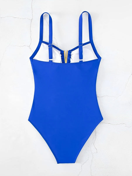 2023 Cut Out Ruched Front Swimsuit One Piece Swimwear Women Sexy Bathers Bathing Swimming Swim Suit Female Beachwear XXL
