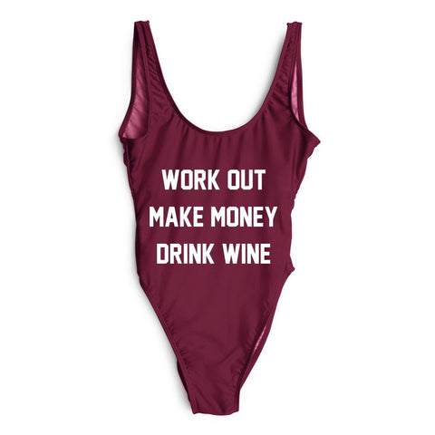 Work Out Make Money Drink Wine One Piece Swimsuit